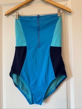 DKNY Blue Colorblock One-Piece Swimsuit